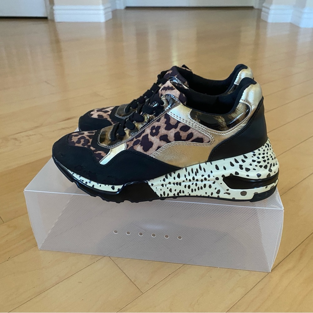 Steve Madden Black/Tan/Gold Leopard Chunky Platform Sneakers 7 1/2 - Picture 7 of 11